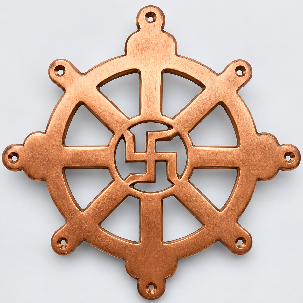 Dharmachakra-swatik Copper Dharmachakra Swastik - Image 1